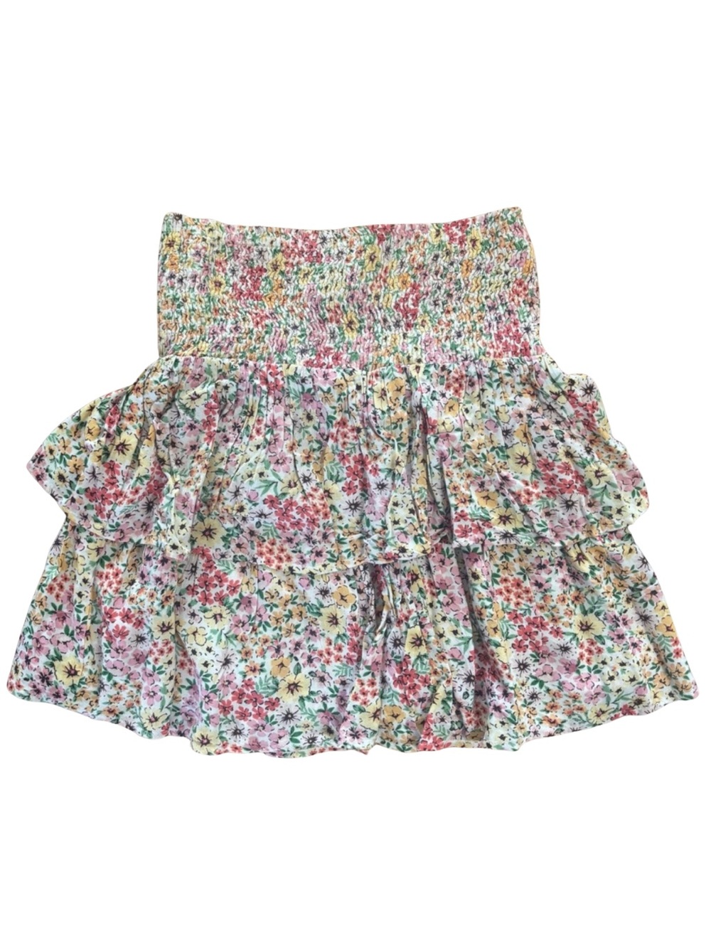 Vero Moda Boho Ruffled Tiered Mini Skirt Multicolor Floral Small Summer Vacation